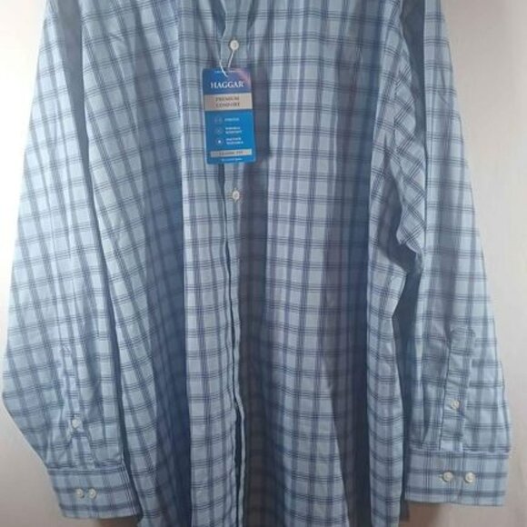 Haggar Blue and White Long sleeve Button Down Men's Shirt Classic Fit 34/35 - Picture 1 of 4